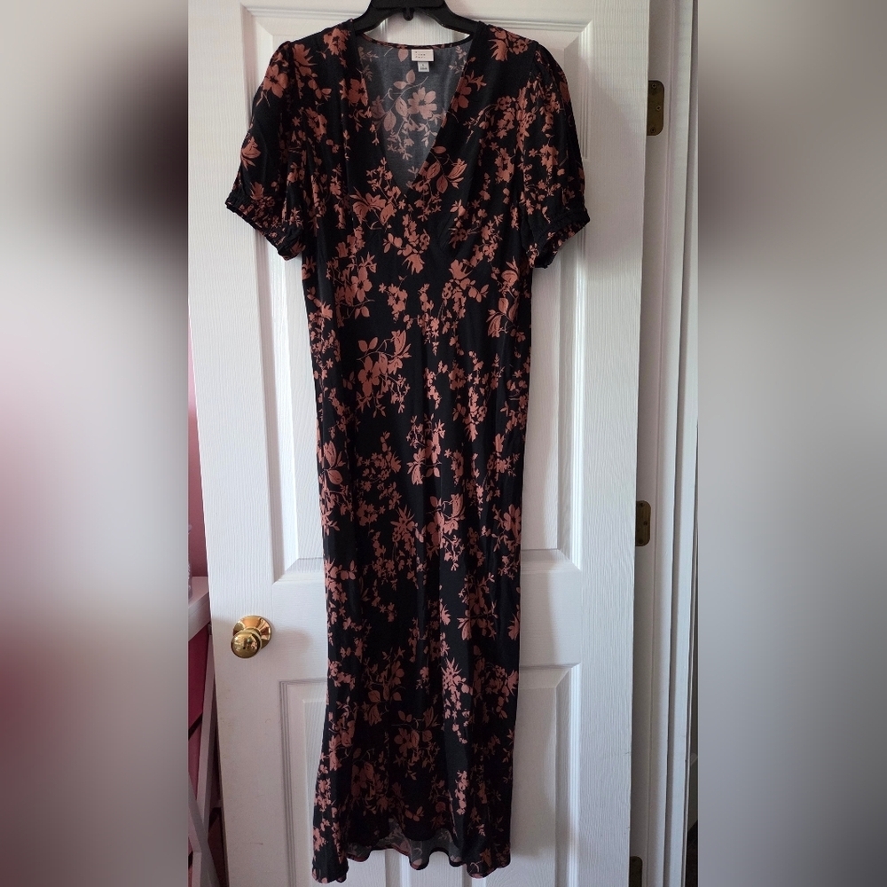 Womens Black Floral Puff Sleeve Dress Size L